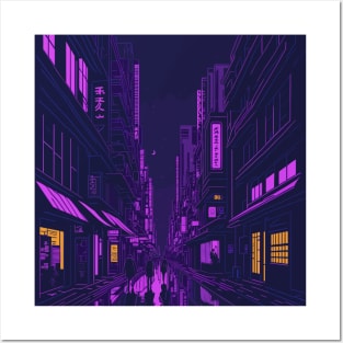 tokyo street night purple Posters and Art